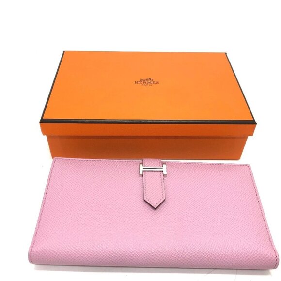 HERMES HHardware Bearn Souffle Two fold Long Wallet Epsom pink Unused - Picture 1 of 16